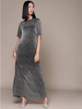 Mango Silver Velvet Maxi Dress